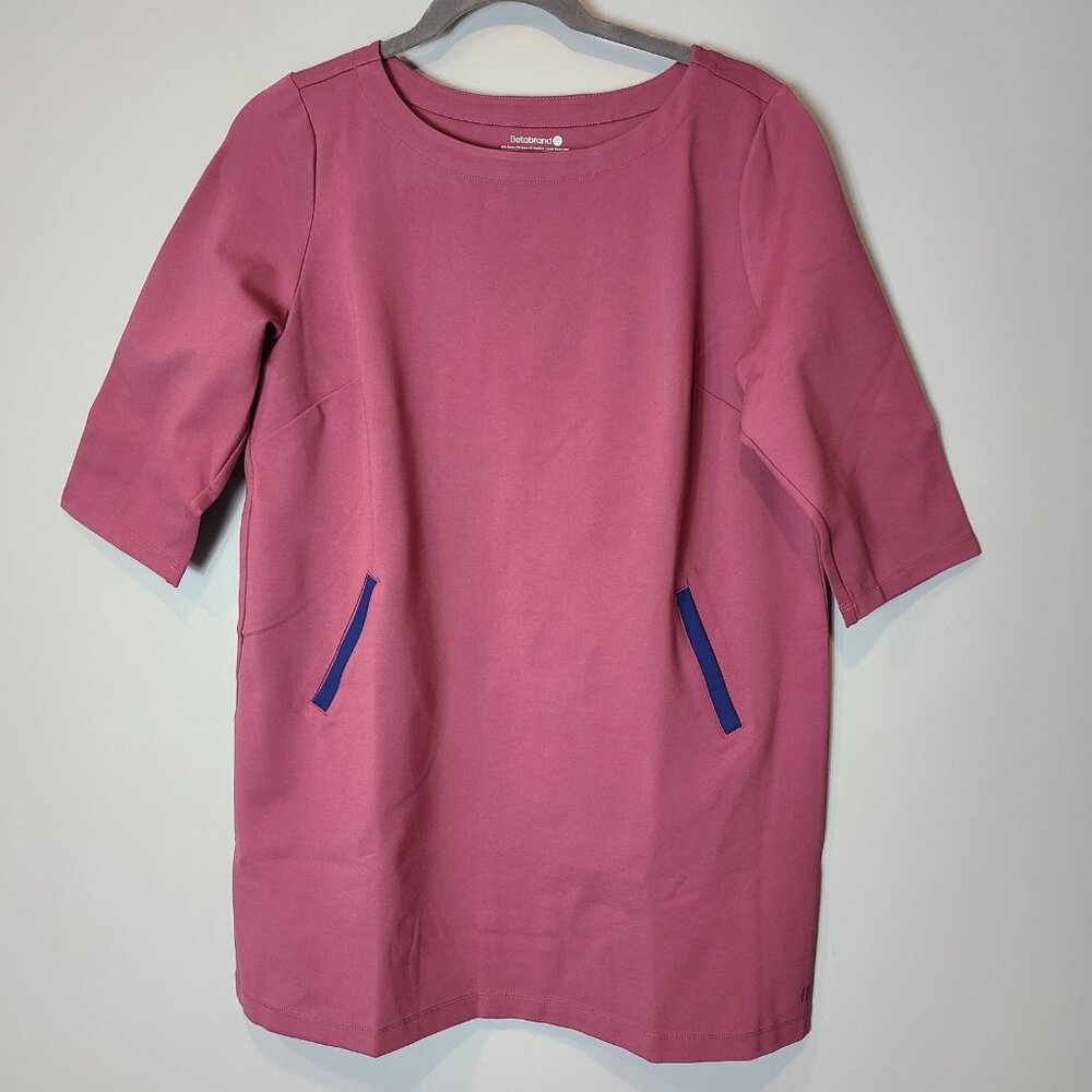 Betabrand Half-Day Shift Dress Women XXLP Pink Scoop Neck 3/4 Sleeve NEW